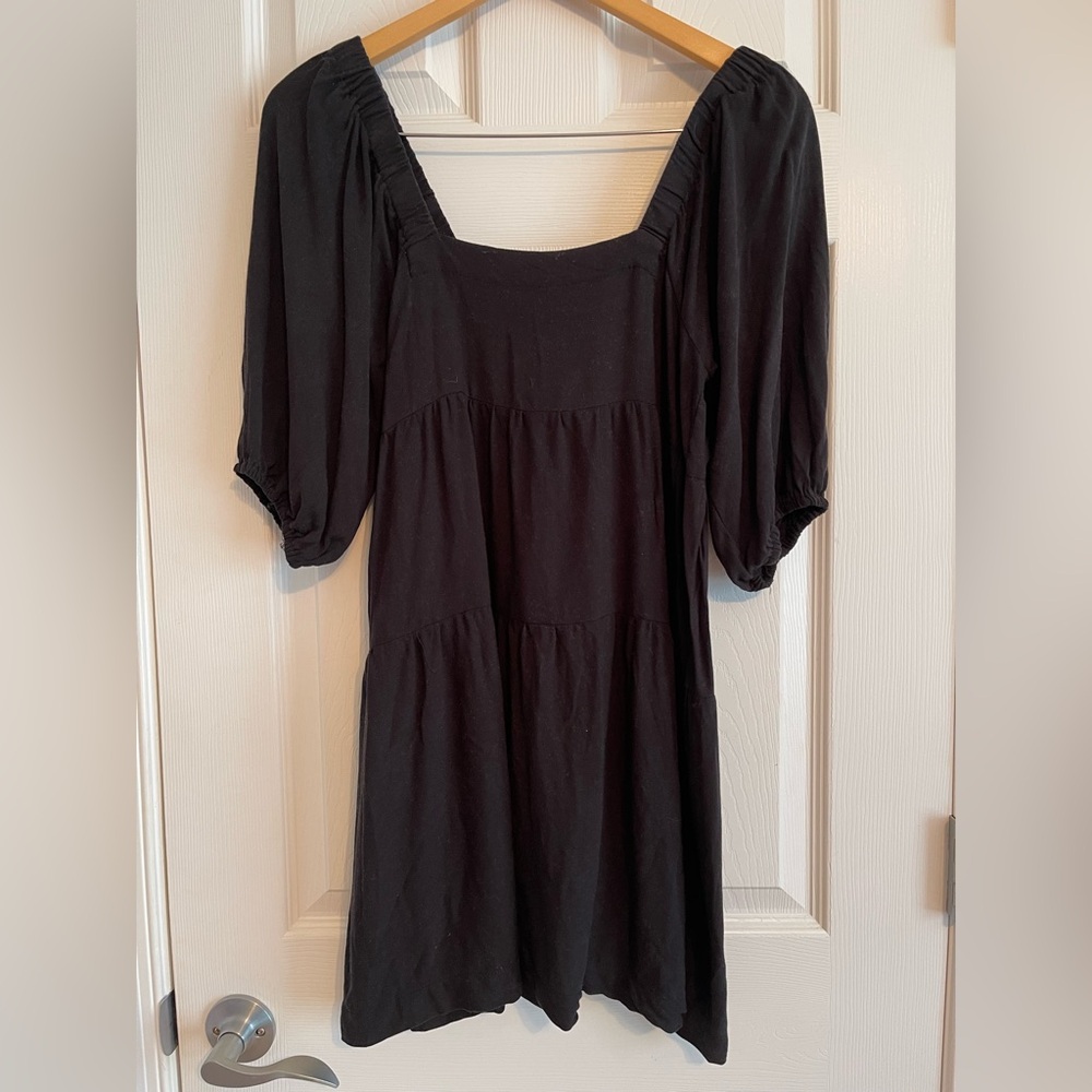 Black Puff Sleeve Rayon Dress Size Medium